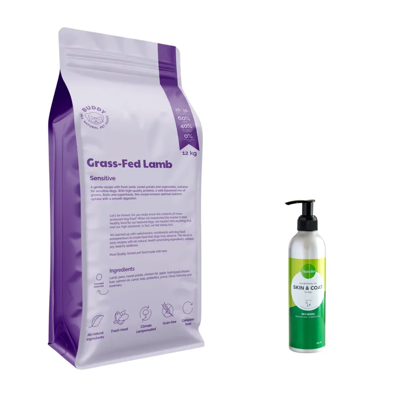 Endast idag Buddy Pet Foods Buddy Grass-Fed Lamb + FREE Nutrolin Skin & Coat 260 Ml 12 kg